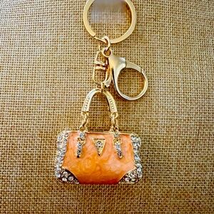 Fashion purse keychain in peach with rhinestone